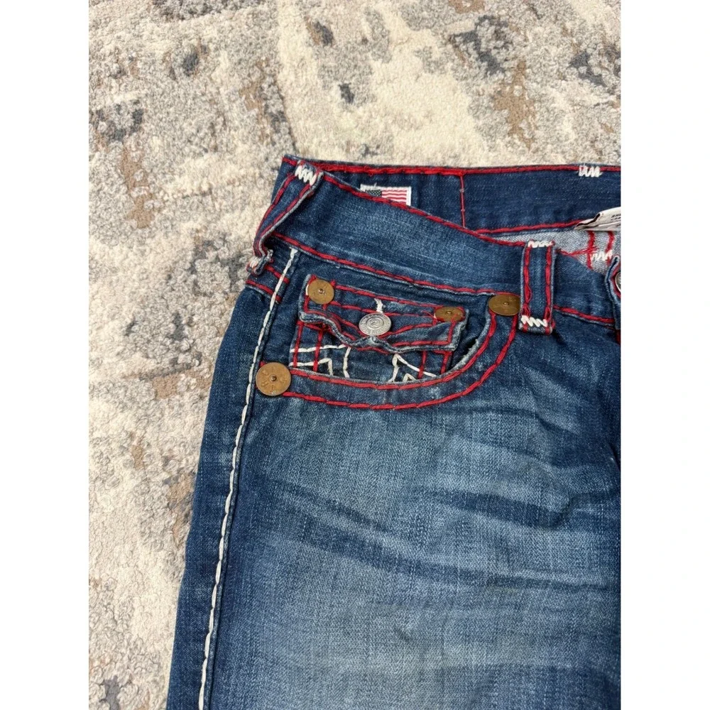True Religion Ricky Super T Jeans Mens 33 Medium Wash Red White Stitch USA Made